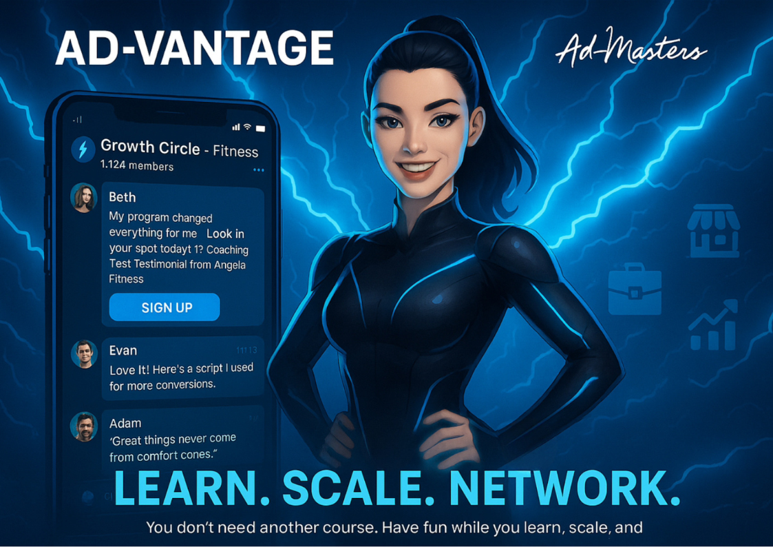 Ad-Masters Platform featuring Growth Circle community with Nova - Learn, Scale, Network
