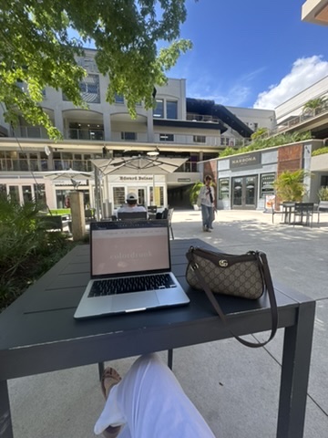 Professional working on laptop outdoors